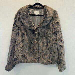VTG Erin London Faux Fur Jacket XL Taupe Cropped Button Front Coat